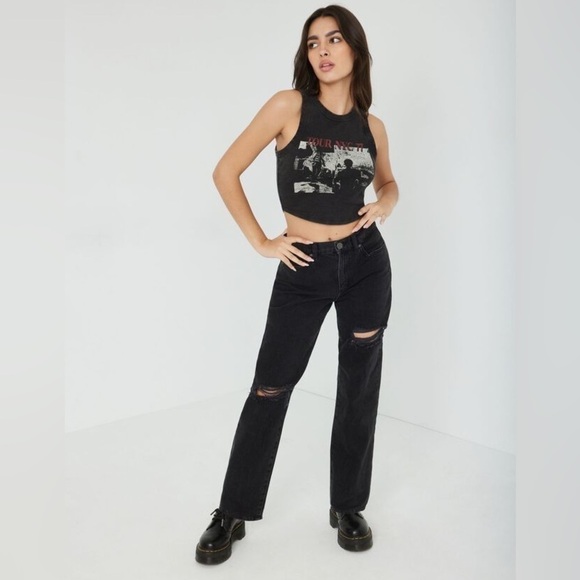 NWT Garage Denim Vintage Straight Black High Waist Distressed Jeans 0 24W - Picture 3 of 13